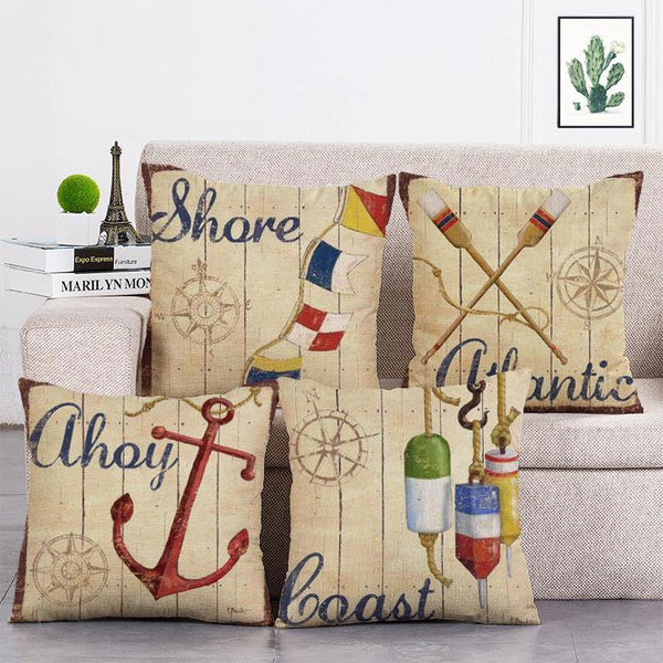 Cushion Cover SET Cotton Linen Throw Pillow, Anchor design - LiYiFabrics