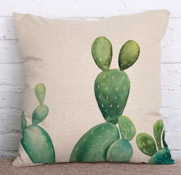 Cushion Cover SET Cotton Linen Throw Pillow, Cactus design - LiYiFabrics