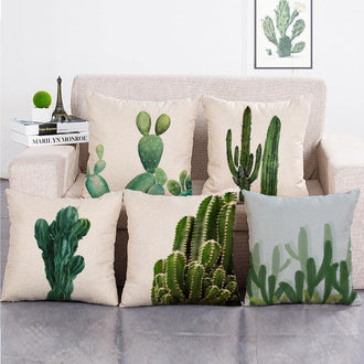 Cushion Cover SET Cotton Linen Throw Pillow, Cactus design - LiYiFabrics