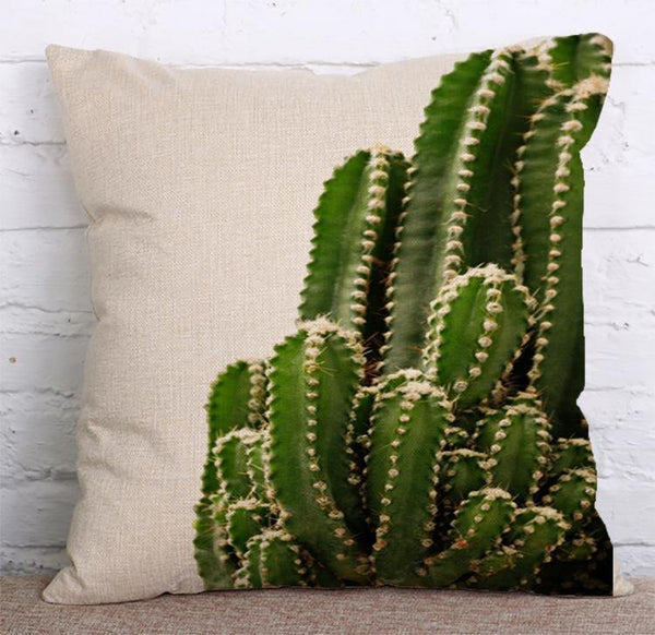 Cushion Cover SET Cotton Linen Throw Pillow, Cactus design - LiYiFabrics