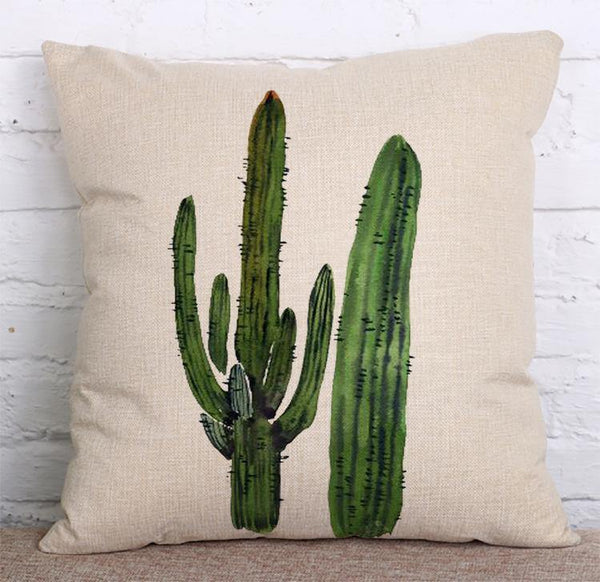 Cushion Cover SET Cotton Linen Throw Pillow, Cactus design - LiYiFabrics