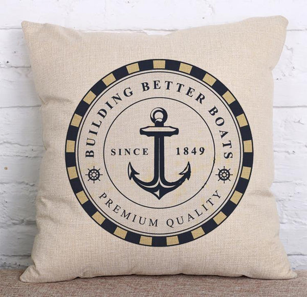 Cushion Cover SET Cotton Linen Throw Pillow Anchor design - LiYiFabrics