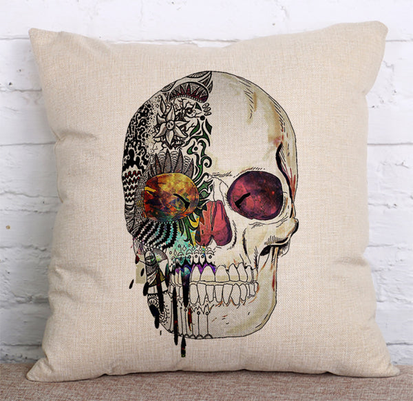 Cushion Cover SET Cotton Linen Throw Pillow, Skulls - LiYiFabrics