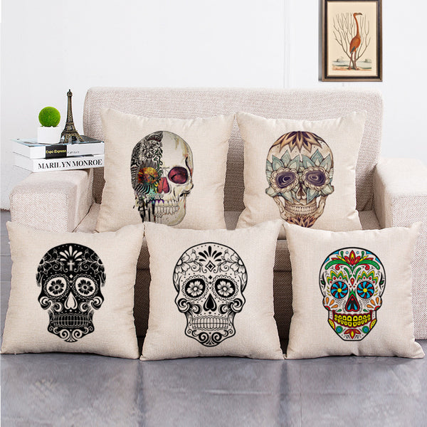 Cushion Cover SET Cotton Linen Throw Pillow, Skulls - LiYiFabrics