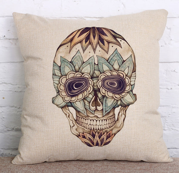 Cushion Cover SET Cotton Linen Throw Pillow, Skulls - LiYiFabrics