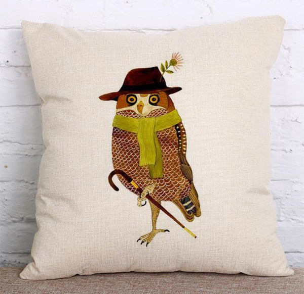 Cushion Cover SET Cotton Linen Throw Pillow, Owls - LiYiFabrics