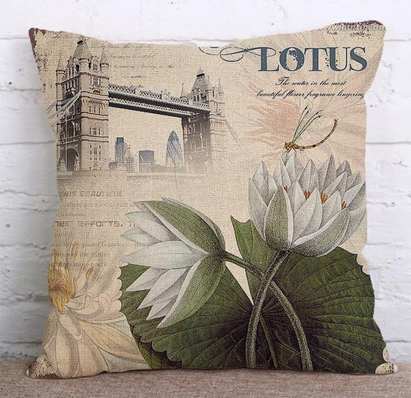 Cushion Cover SET Cotton Linen Throw Pillow, Lotus - LiYiFabrics