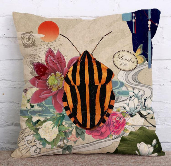 Cushion Cover SET Cotton Linen Throw Pillow, Insects - LiYiFabrics