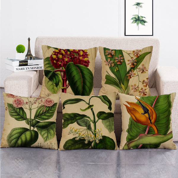 Cushion Cover SET Cotton Linen Throw Pillow,Green Plants - LiYiFabrics