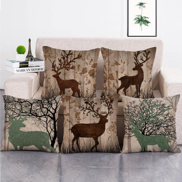 Cushion Cover SET Cotton Linen Throw Pillow, Deers - LiYiFabrics