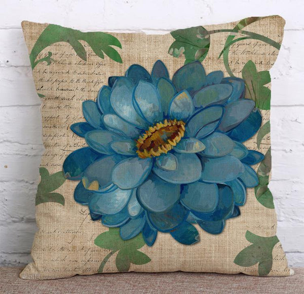 Cushion Cover SET Cotton Linen Throw Pillow, Painted Flowers - LiYiFabrics