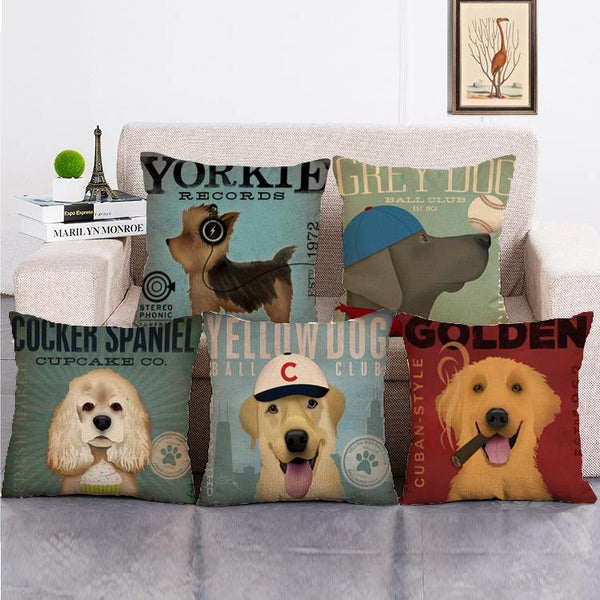 Cushion Cover SET Cotton Linen Throw Pillow, Doggy - LiYiFabrics