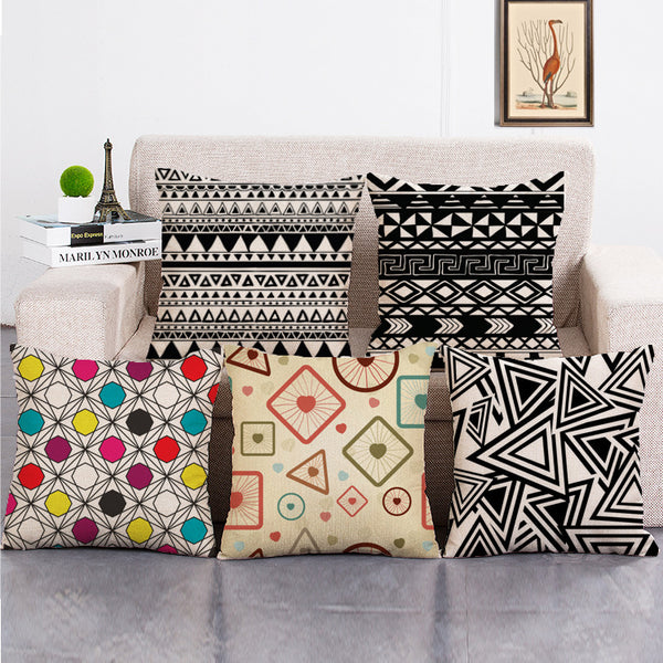 Cushion Cover SET Cotton Linen Throw Pillow,Geometry - LiYiFabrics