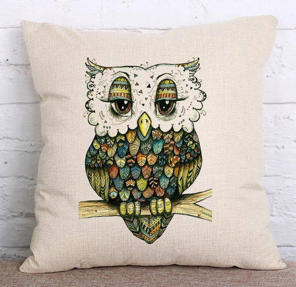 Cushion Cover SET Cotton Linen Throw Pillow, Owls - LiYiFabrics