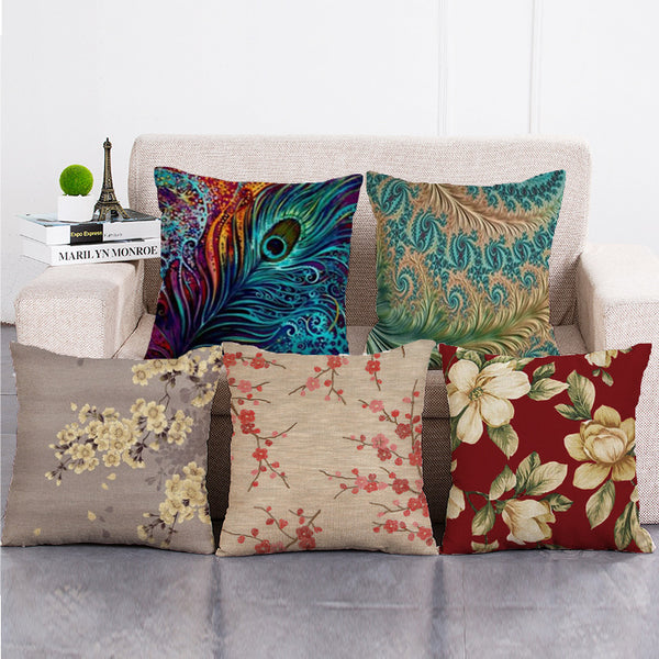 Cushion Cover SET Cotton Linen Throw Pillow,Flowers - LiYiFabrics