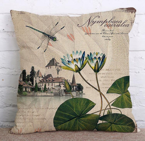 Cushion Cover SET Cotton Linen Throw Pillow, Lotus - LiYiFabrics