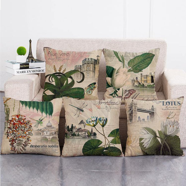Cushion Cover SET Cotton Linen Throw Pillow, Lotus - LiYiFabrics