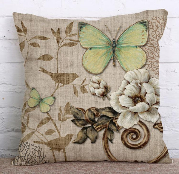 Cushion Cover SET Cotton Linen Throw Pillow, Painted Flowers - LiYiFabrics