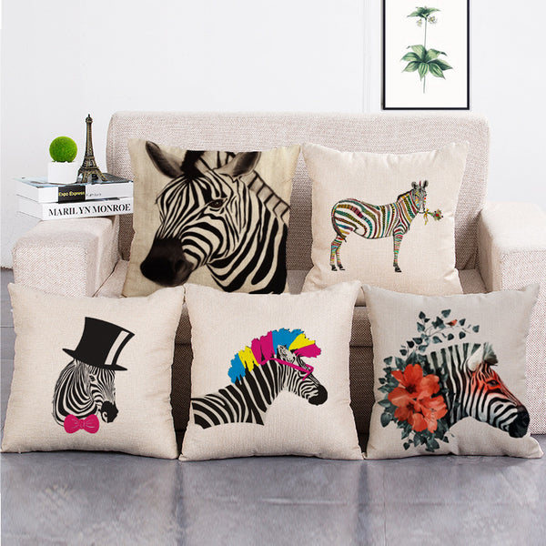 Cushion Cover SET Cotton Linen Throw Pillow, Zebras - LiYiFabrics