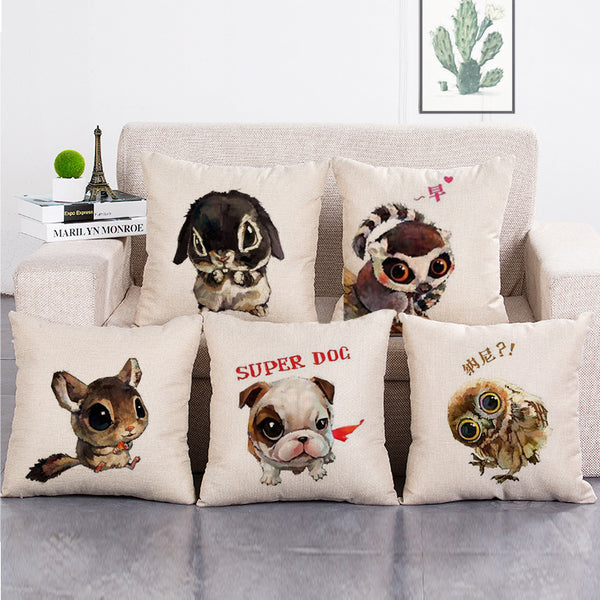 Cushion Cover SET Cotton Linen Throw Pillow,Cartoon Animals style - LiYiFabrics